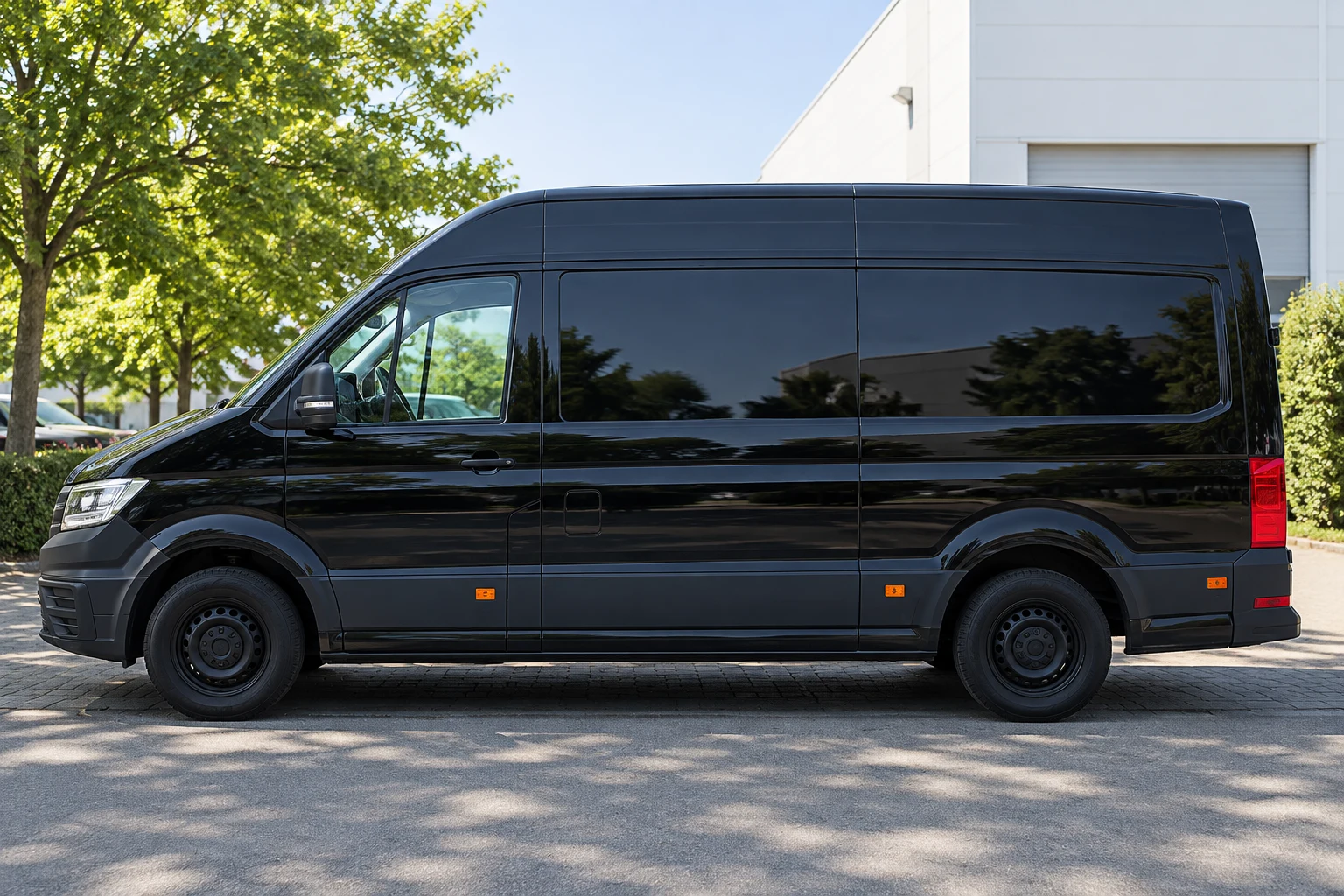 Seitenansicht (Fahrerseite) des MAN TGE 1. Gen., Transporter / Van als Kastenwagen / Bus / Wohnmobil (mit KI erzeugt)