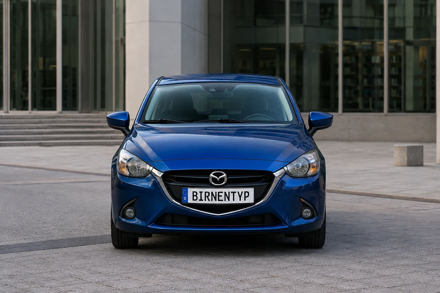 Frontansicht des Mazda 2 3. Gen (Schrägheck 5-Türer) (mit KI erzeugt)