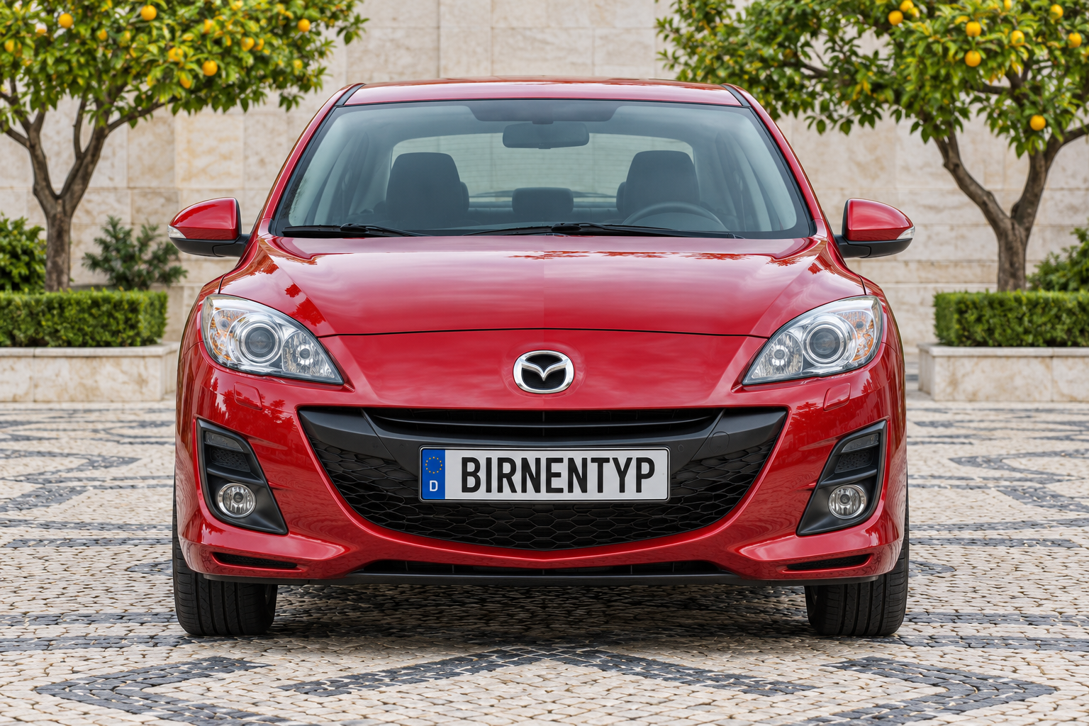 Frontansicht des Mazda 3 3 (Stufenheck 4-Türer (Sedan)) (mit KI erzeugt)