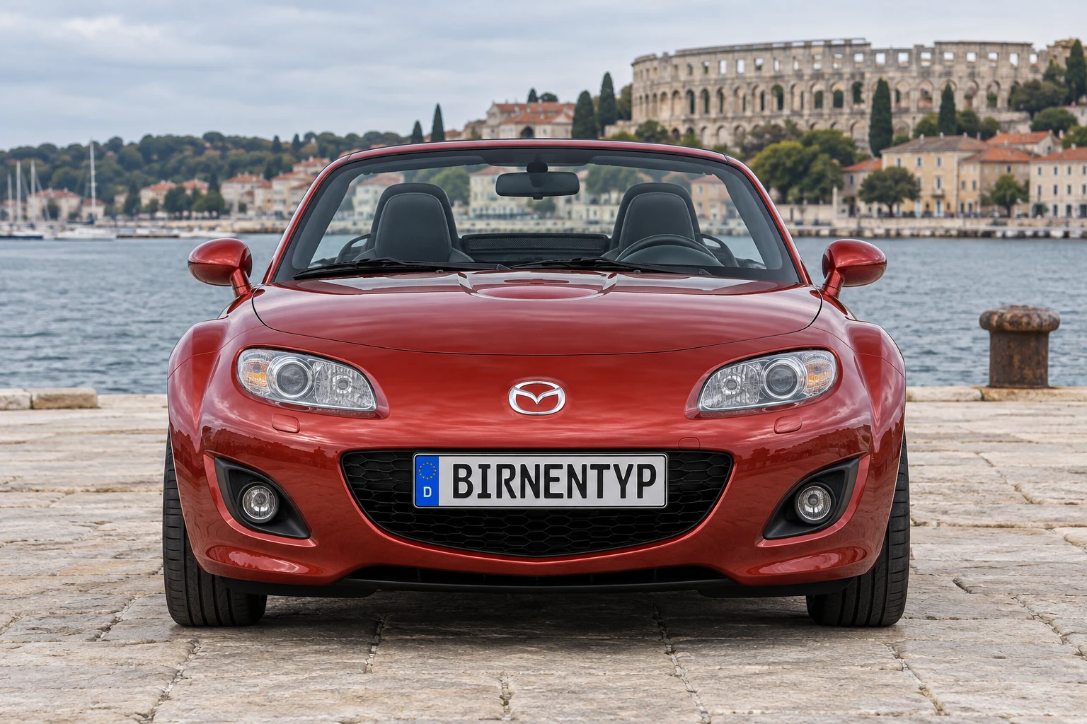 Frontansicht des Mazda MX-5 / Miata 3 (Roadster (Klassisches Softtop)) (mit KI erzeugt)
