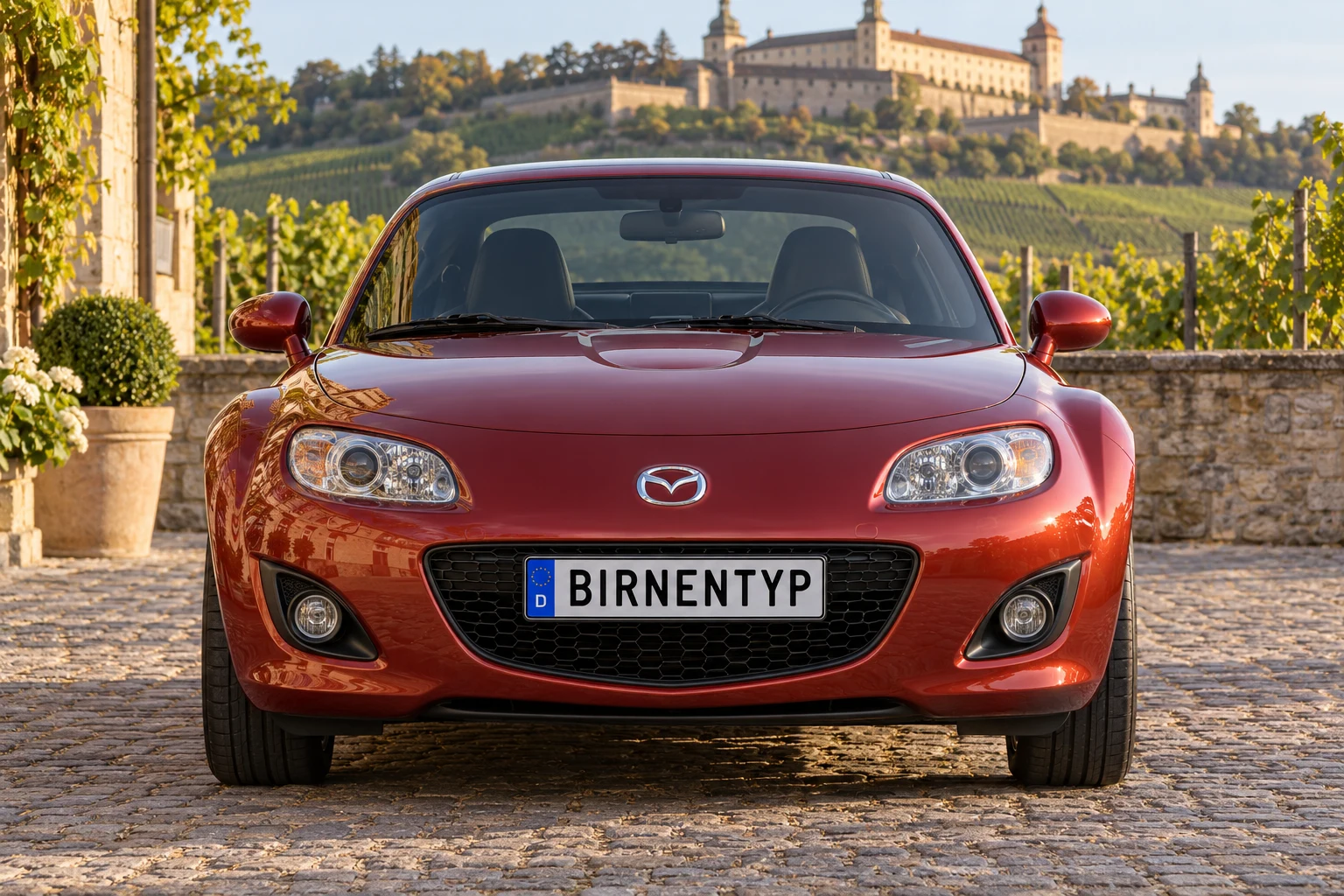 Frontansicht des Mazda MX-5 / Miata 3 (Roadster Coupe (Elektrisches Klapp-Hardtop RC)) (mit KI erzeugt)