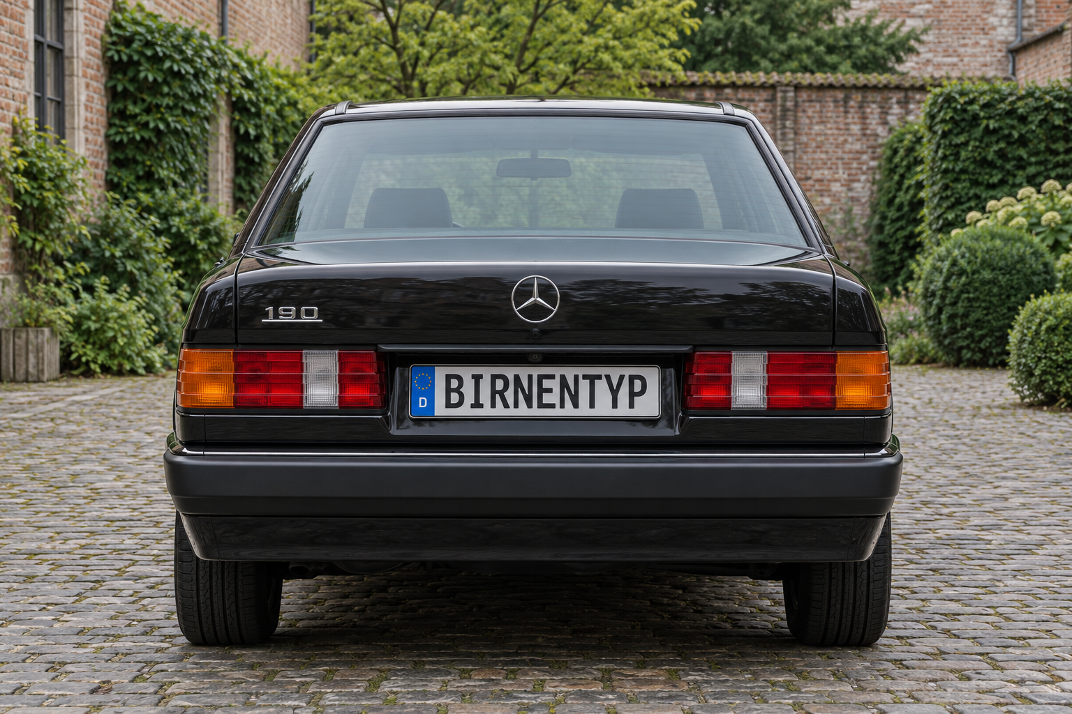 Heck-Ansicht des Mercedes-Benz 190 1 (mit KI erzeugt)