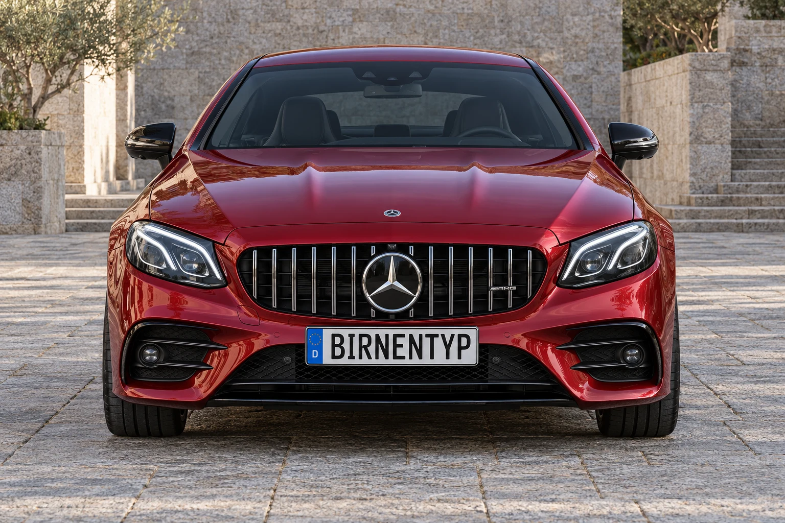 Frontansicht des Mercedes-Benz E-Klasse 5 (Mercedes-AMG E 53 / E 63 S 4MATIC+) (mit KI erzeugt)