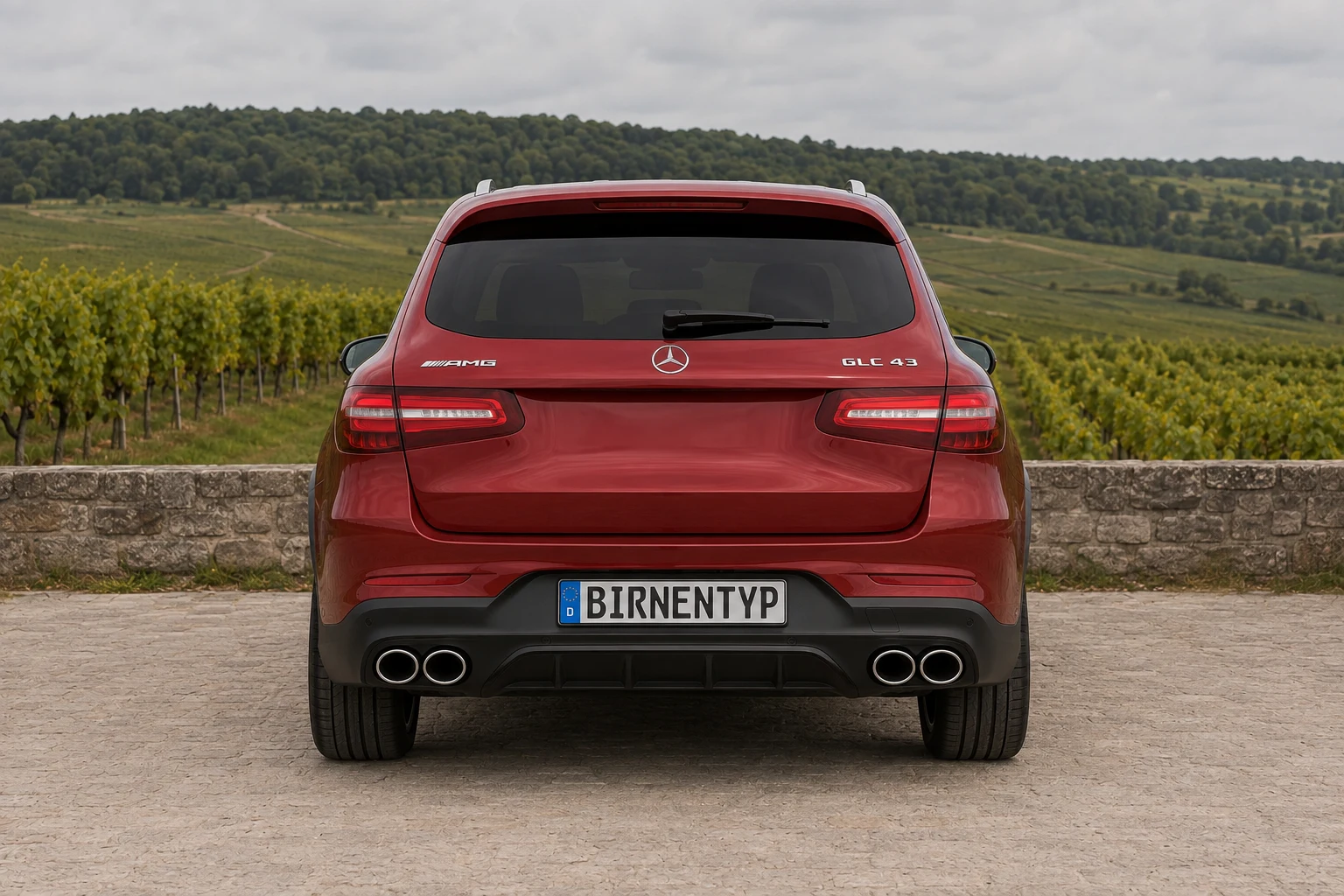 Heck-Ansicht des Mercedes-Benz GLC / GLC-Coupé 1. Gen (Mercedes-AMG GLC 43 / GLC 63 S 4MATIC+) (mit KI erzeugt)