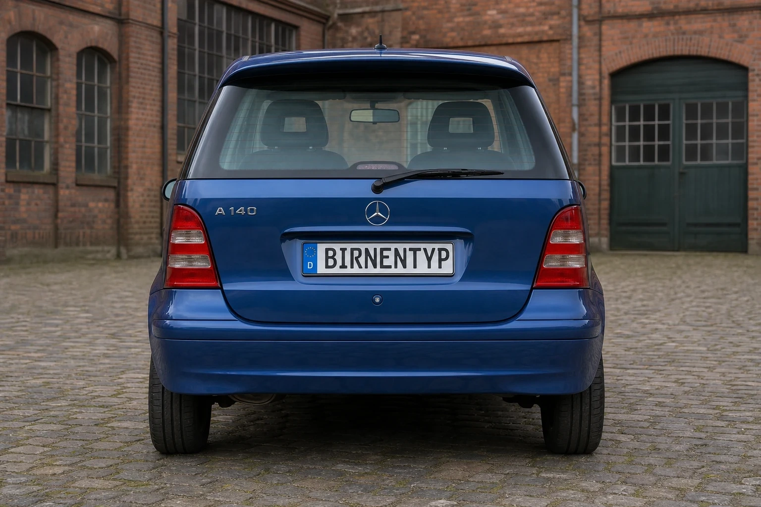 Heck-Ansicht des Mercedes-Benz A-Klasse 1. Gen (mit KI erzeugt)