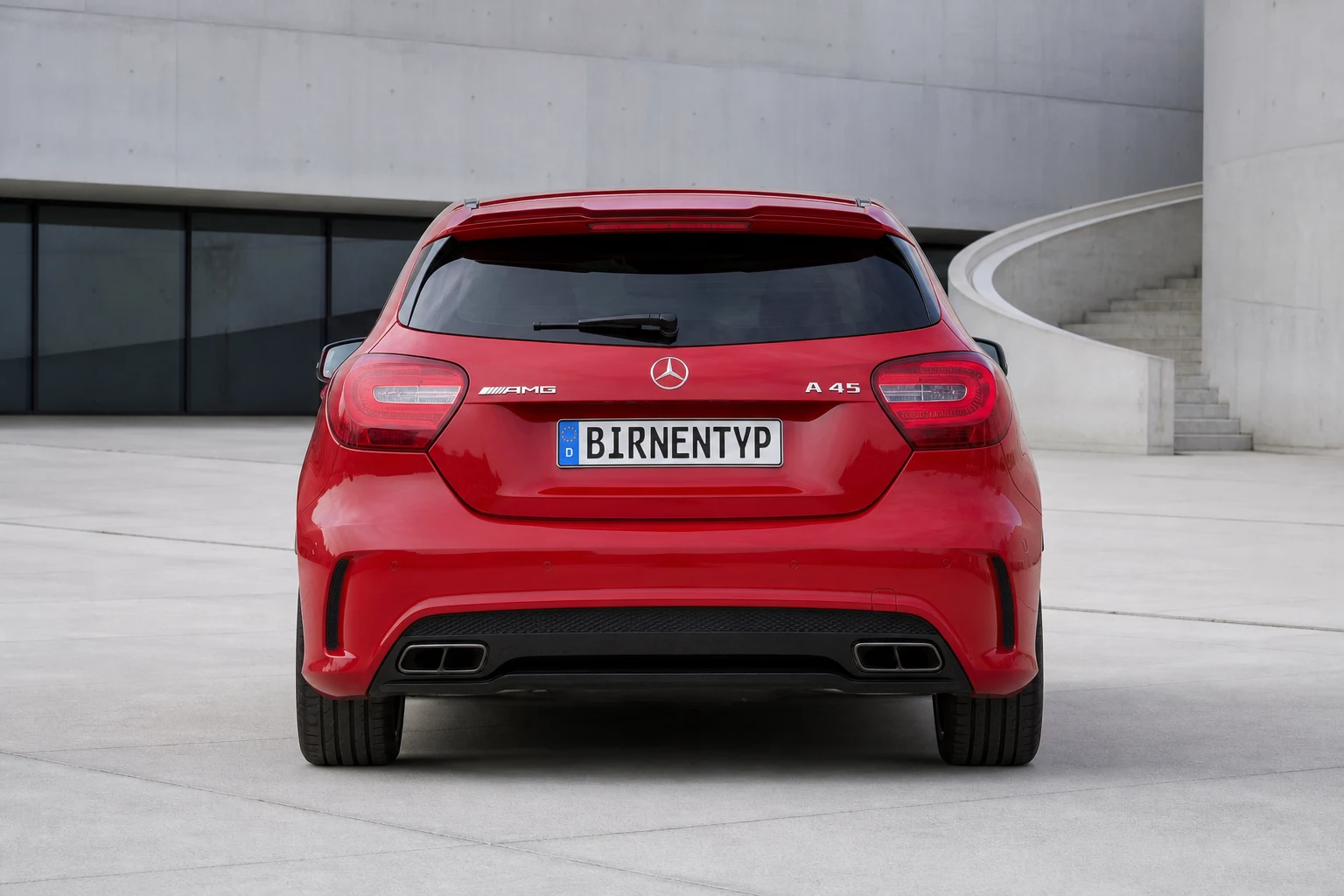 Heck-Ansicht des Mercedes-Benz A-Klasse 3. Gen (Mercedes-AMG A 45 4MATIC) (mit KI erzeugt)