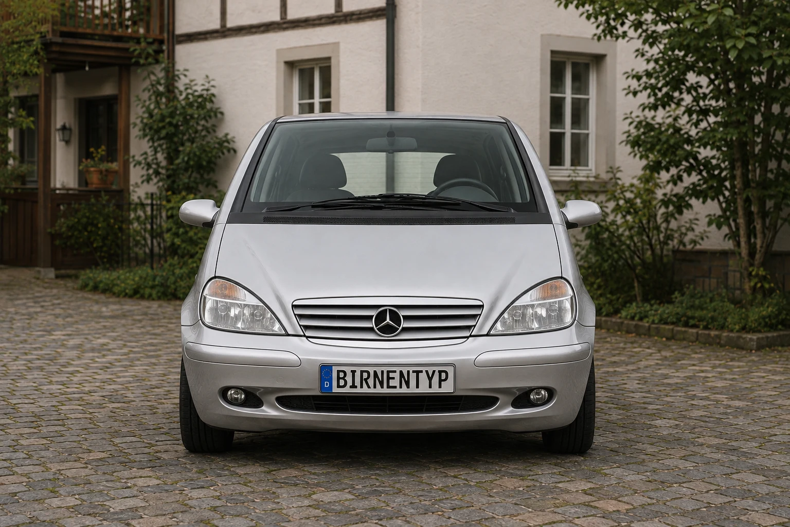 Frontansicht des Mercedes-Benz A-Klasse 1 (Langversion L (V168)) (mit KI erzeugt)