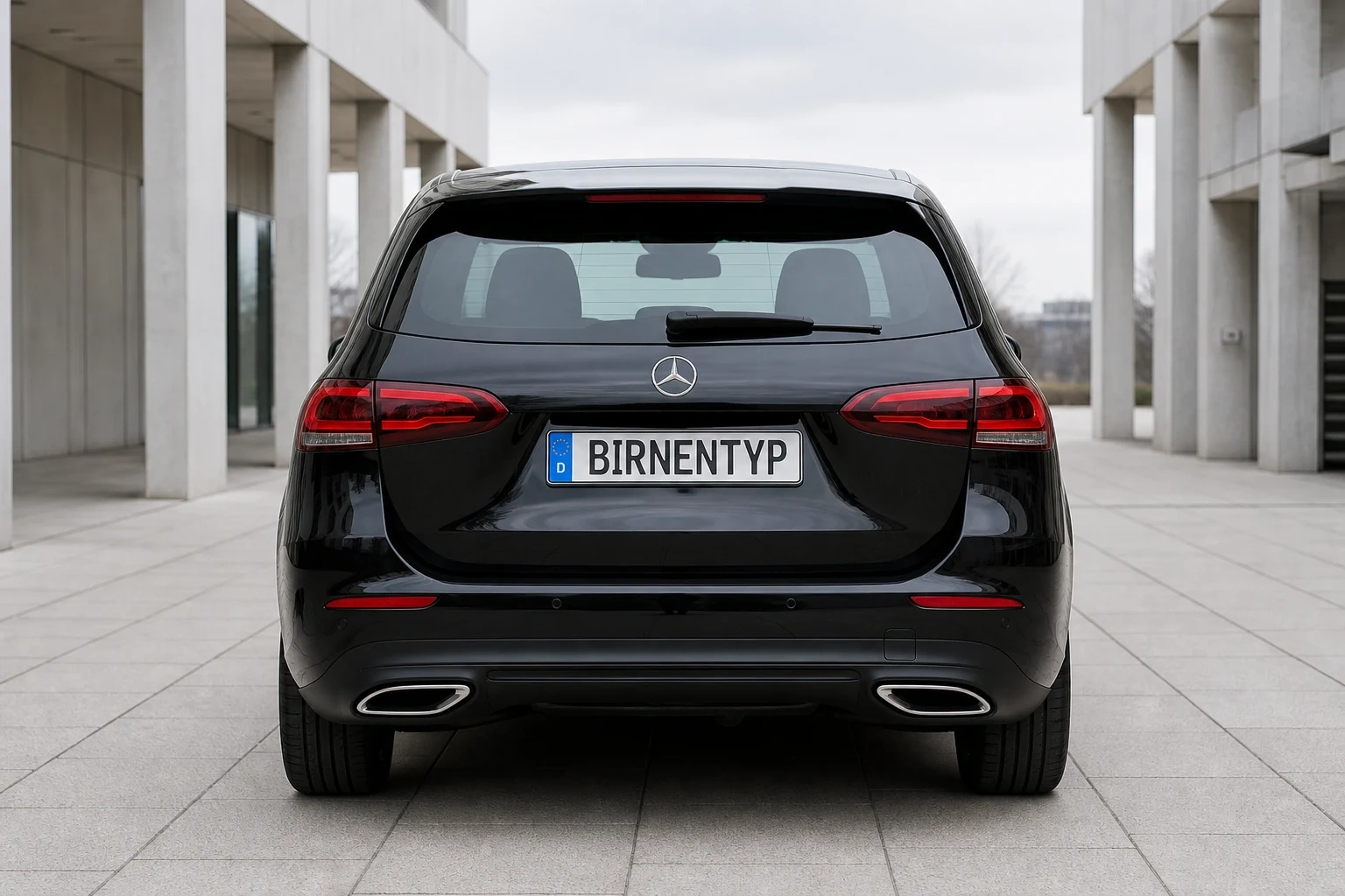 Heck-Ansicht des Mercedes-Benz B-Klasse 3. Gen (mit KI erzeugt)