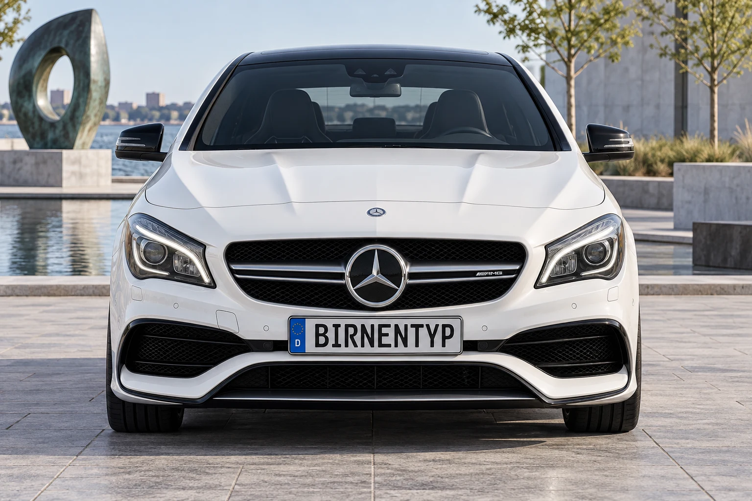 Frontansicht des Mercedes-Benz CLA 1 (Mercedes-AMG CLA 45 4MATIC) (mit KI erzeugt)