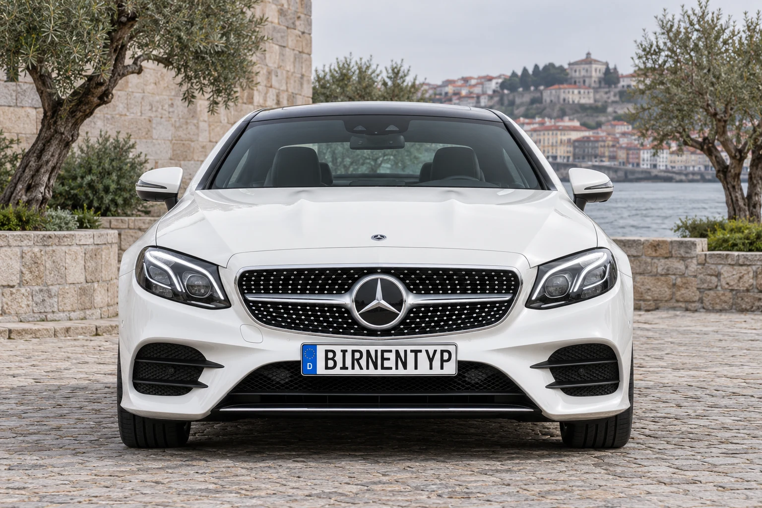 Frontansicht des Mercedes-Benz E-Klasse 5 (Coupé (C238)) (mit KI erzeugt)