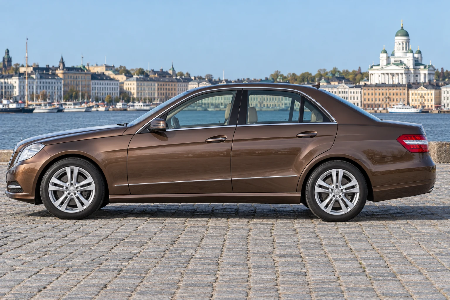 Seitenansicht (Fahrerseite) des Mercedes-Benz E-Klasse 4 als Limousine (W212) (mit KI erzeugt)