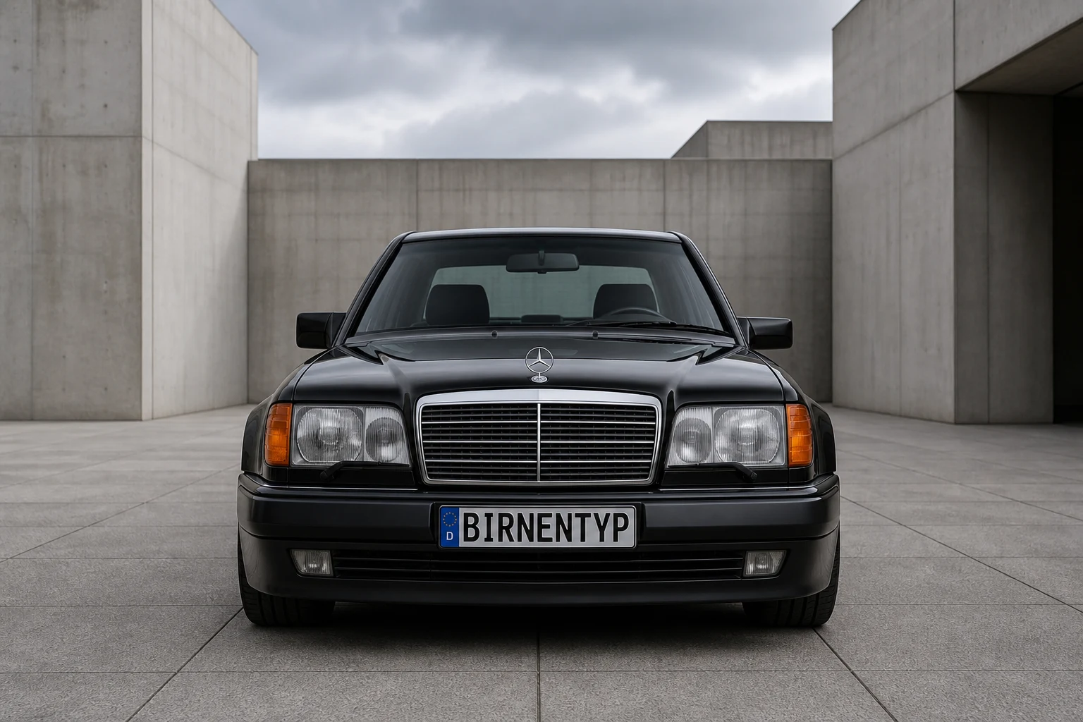 Frontansicht des Mercedes-Benz E-Klasse 1 (500 E / E 500 V8) (mit KI erzeugt)