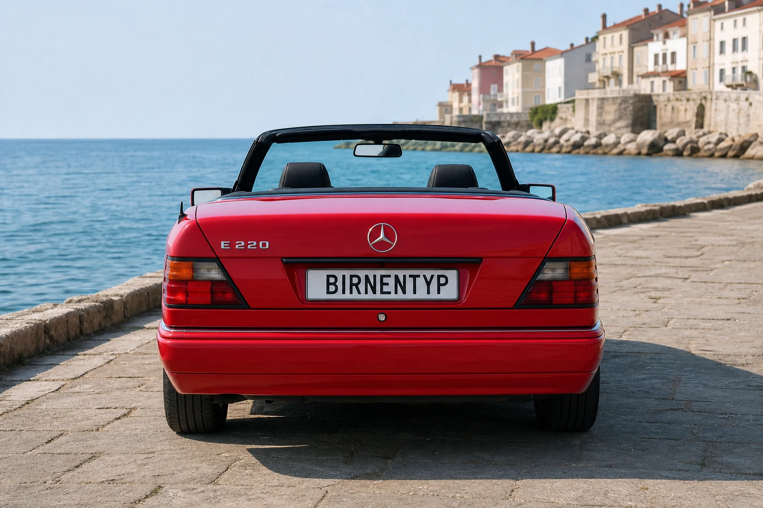 Heck-Ansicht des Mercedes-Benz E-Klasse 1 (Cabriolet (A124)) (mit KI erzeugt)