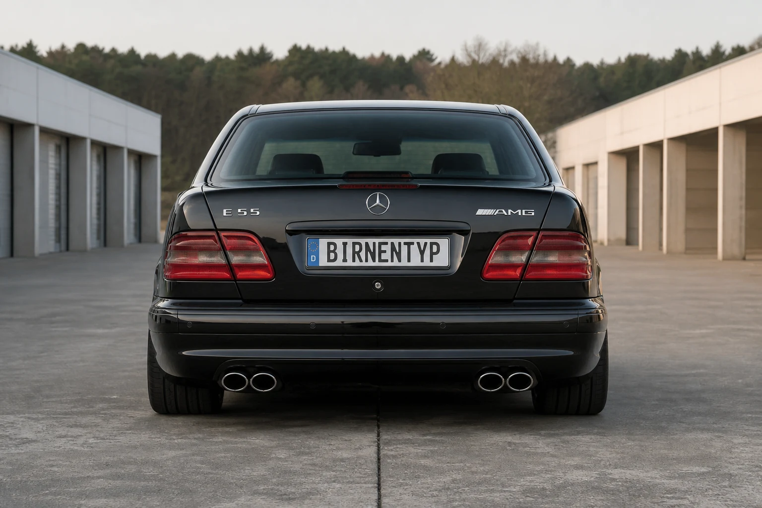 Heck-Ansicht des Mercedes-Benz E-Klasse 2 (Mercedes-AMG E 50 / E 55 / E 60) (mit KI erzeugt)