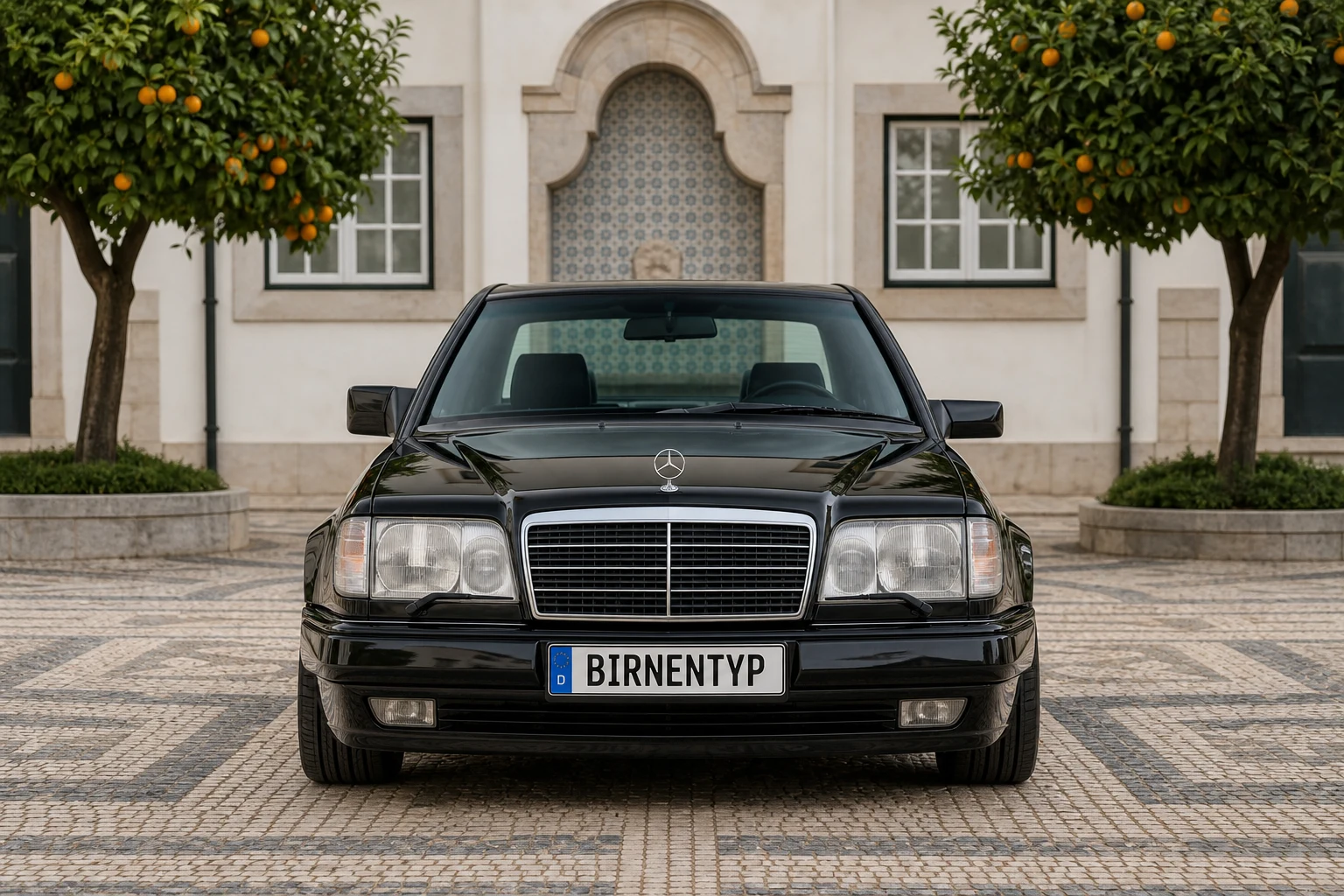 Frontansicht des Mercedes-Benz E-Klasse 1 (Coupé (C124)) (mit KI erzeugt)