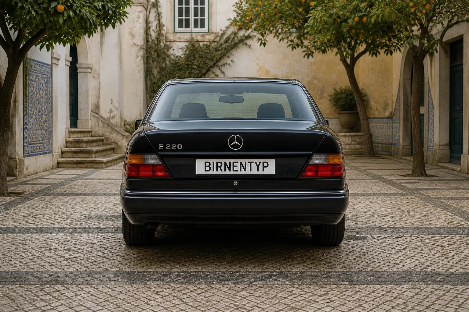 Heck-Ansicht des Mercedes-Benz E-Klasse 1 (Coupé (C124)) (mit KI erzeugt)