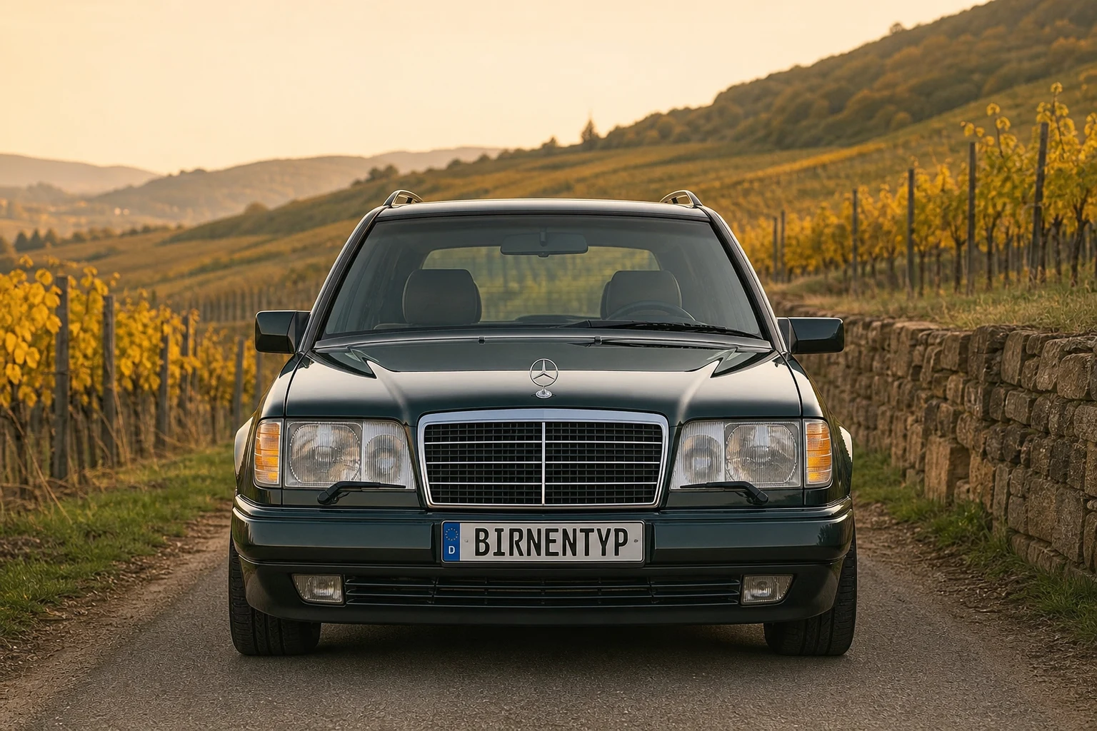 Frontansicht des Mercedes-Benz E-Klasse 1 (T-Modell Kombi (S124)) (mit KI erzeugt)