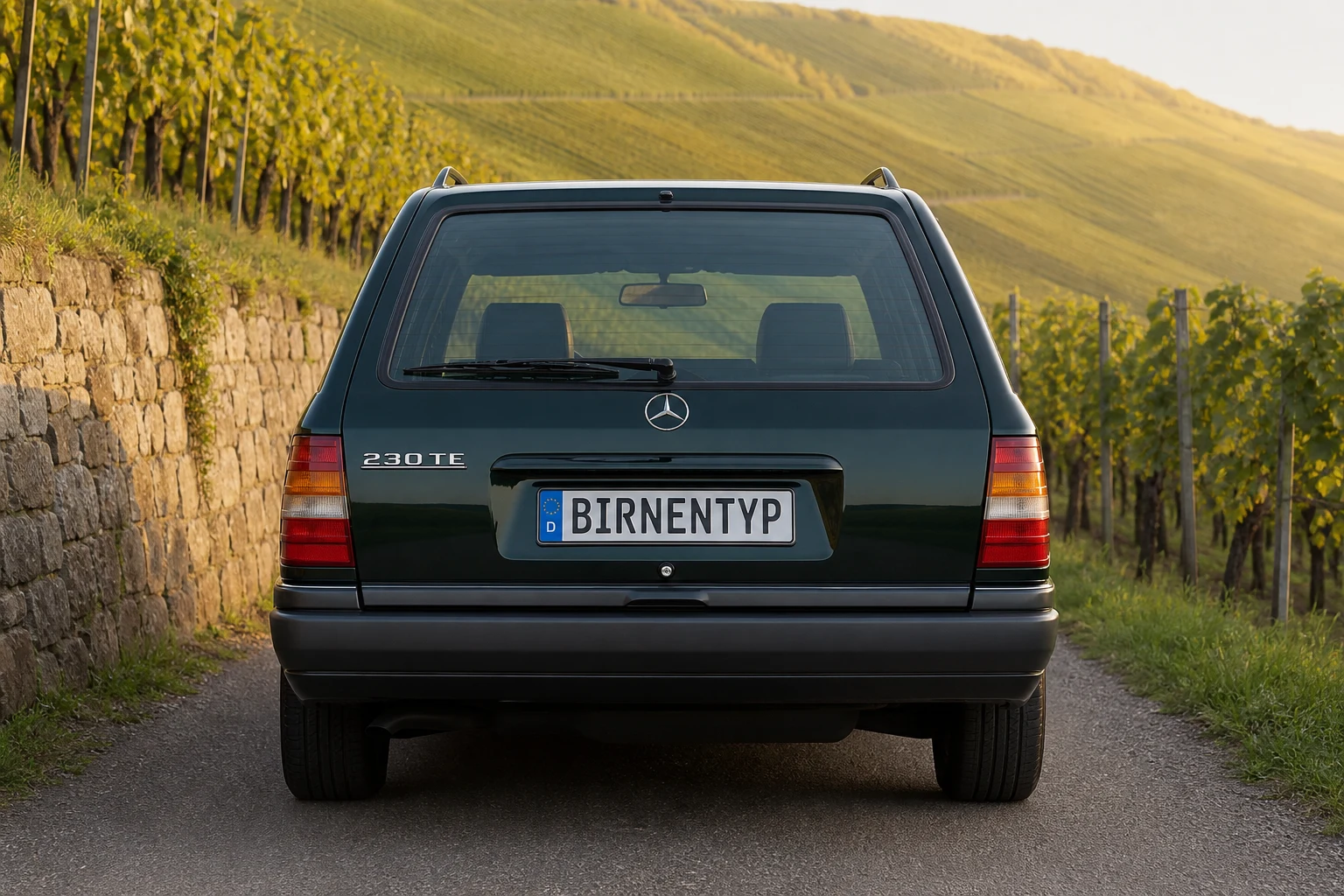 Heck-Ansicht des Mercedes-Benz E-Klasse 1 (T-Modell Kombi (S124)) (mit KI erzeugt)