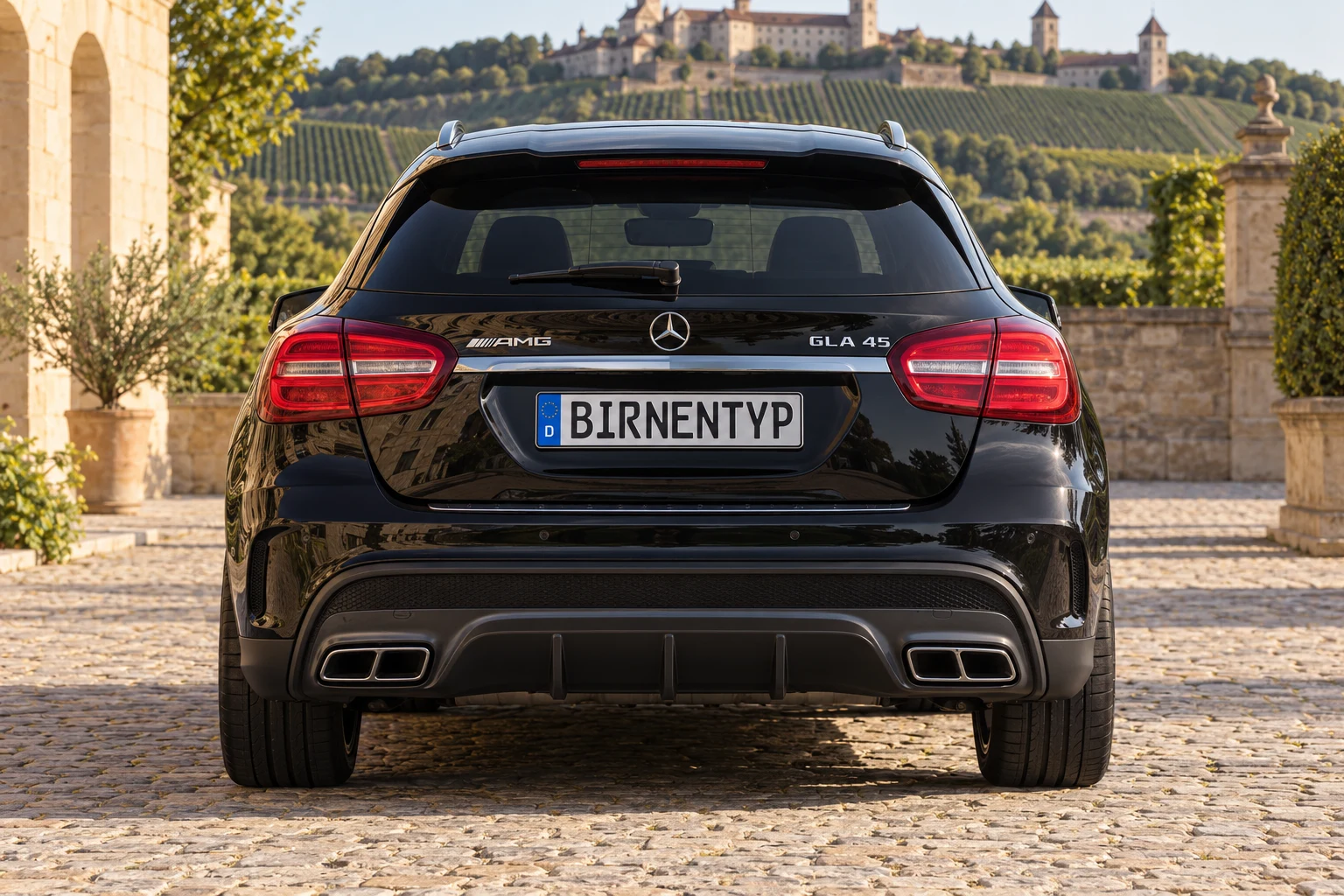 Heck-Ansicht des Mercedes-Benz GLA 1 (mit KI erzeugt)