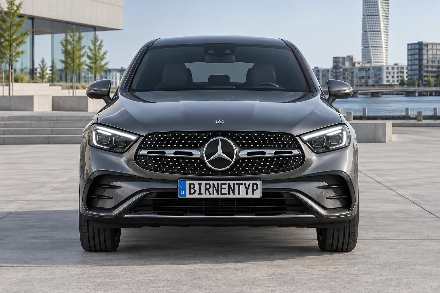 Frontansicht des Mercedes-Benz GLC / GLC-Coupé 2 (GLC Coupé (C254)) (mit KI erzeugt)