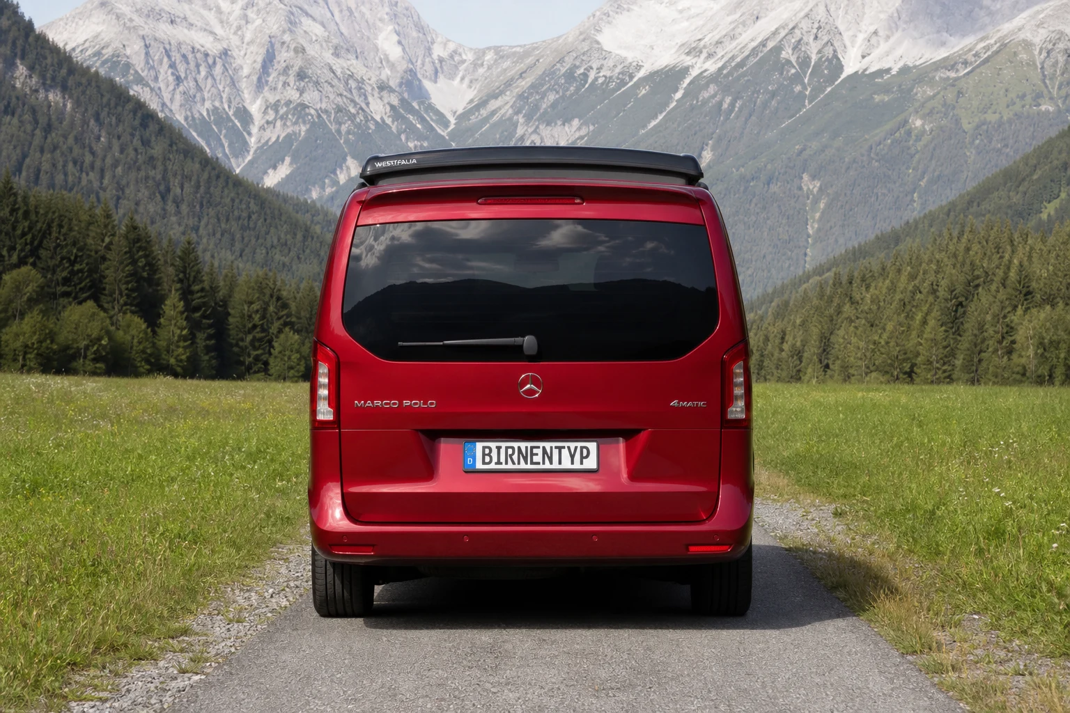 Heck-Ansicht des Mercedes-Benz Vito/V-Klasse/Viano/Marco Polo 3 (Marco Polo Campervan (W447)) (mit KI erzeugt)