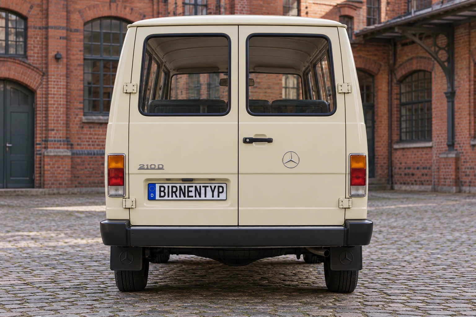 Heck-Ansicht des Mercedes-Benz T1 (mit KI erzeugt)