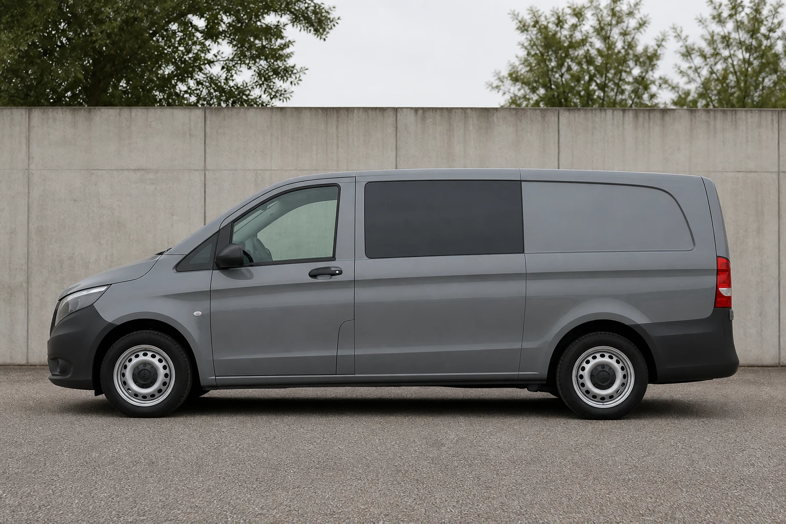 Seitenansicht (Fahrerseite) des Mercedes-Benz Vito/V-Klasse/Viano/Marco Polo 3 als Vito Kastenwagen / Mixto (W447) (mit KI erzeugt)