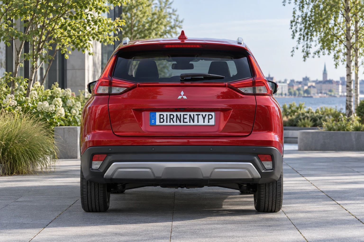 Heck-Ansicht des Mitsubishi Eclipse Cross 1 (mit KI erzeugt)