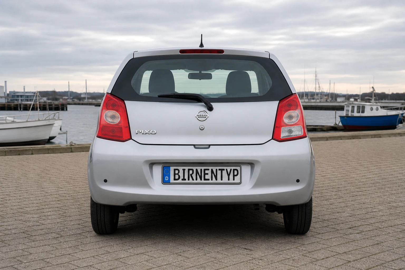 Heck-Ansicht des Nissan Pixo 1 (mit KI erzeugt)