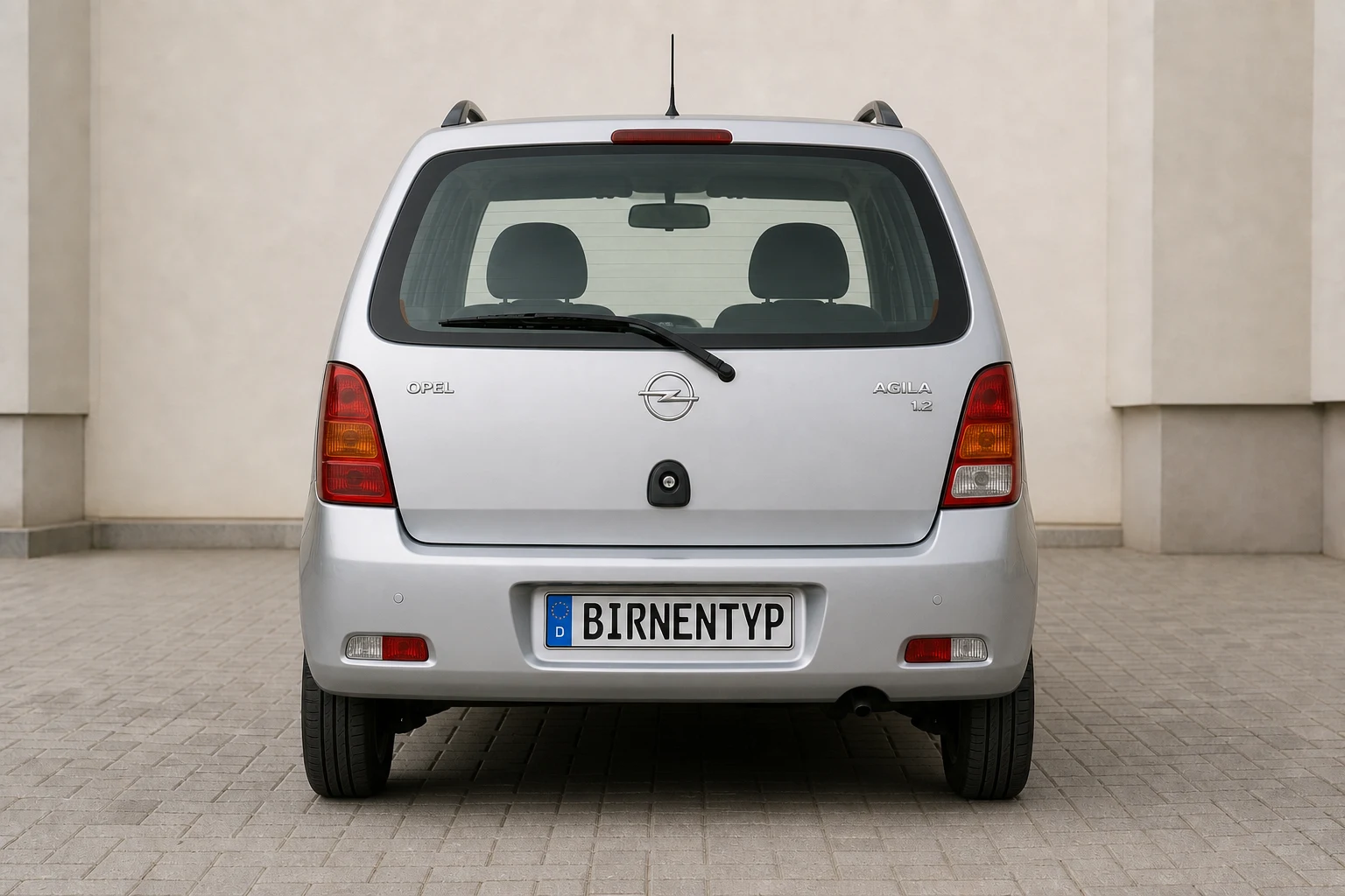 Heck-Ansicht des Opel Agila (mit KI erzeugt)