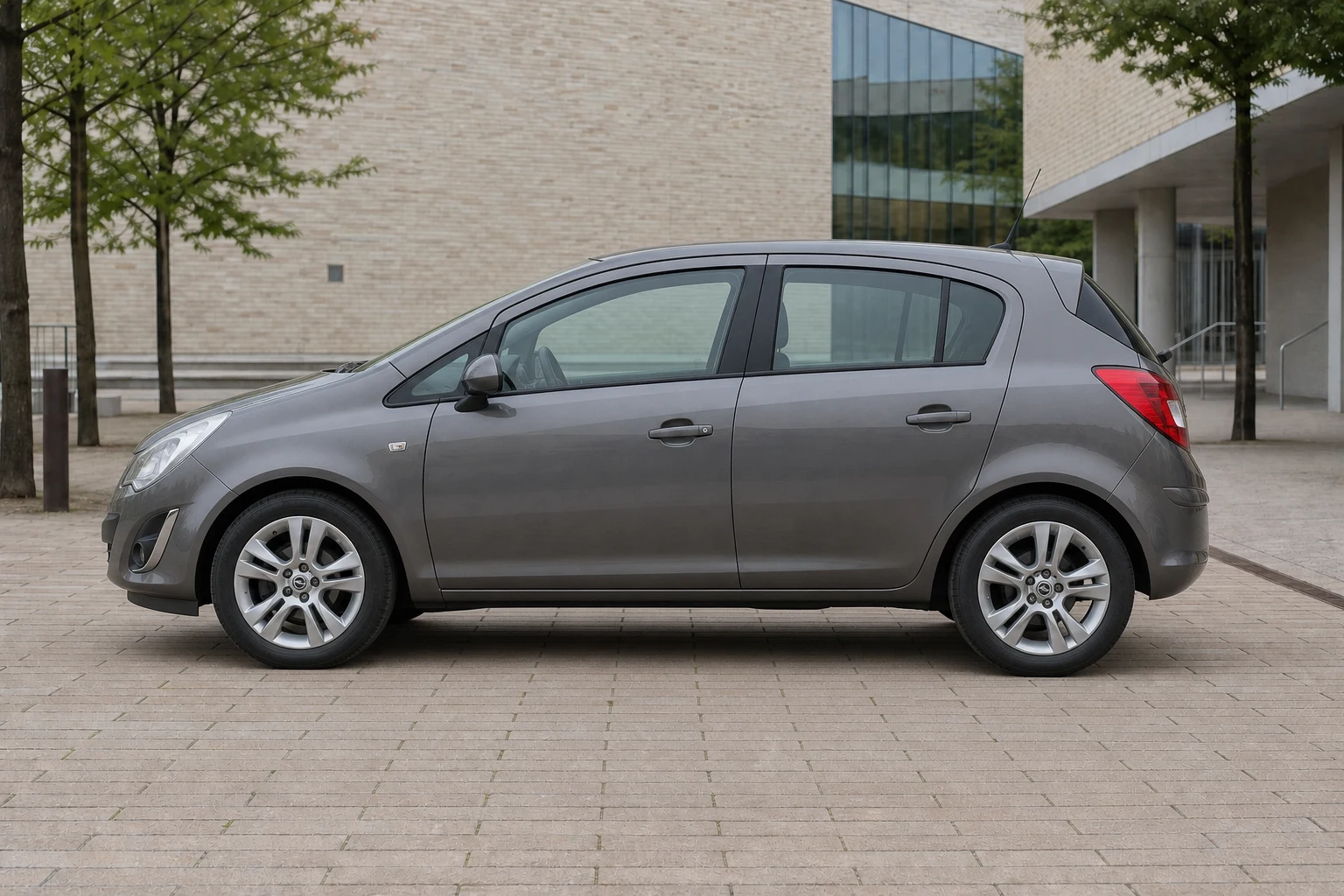 Seitenansicht (Fahrerseite) des Opel Corsa als 5-Türer (Schrägheck) (mit KI erzeugt)