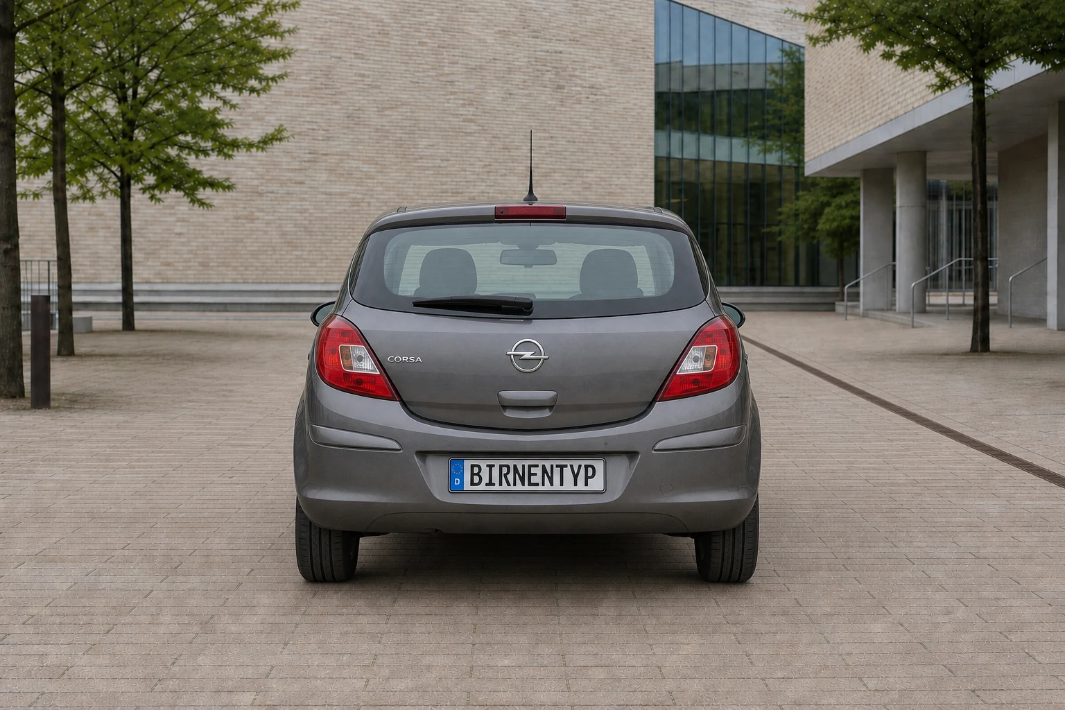 Heck-Ansicht des Opel Corsa (5-Türer (Schrägheck)) (mit KI erzeugt)