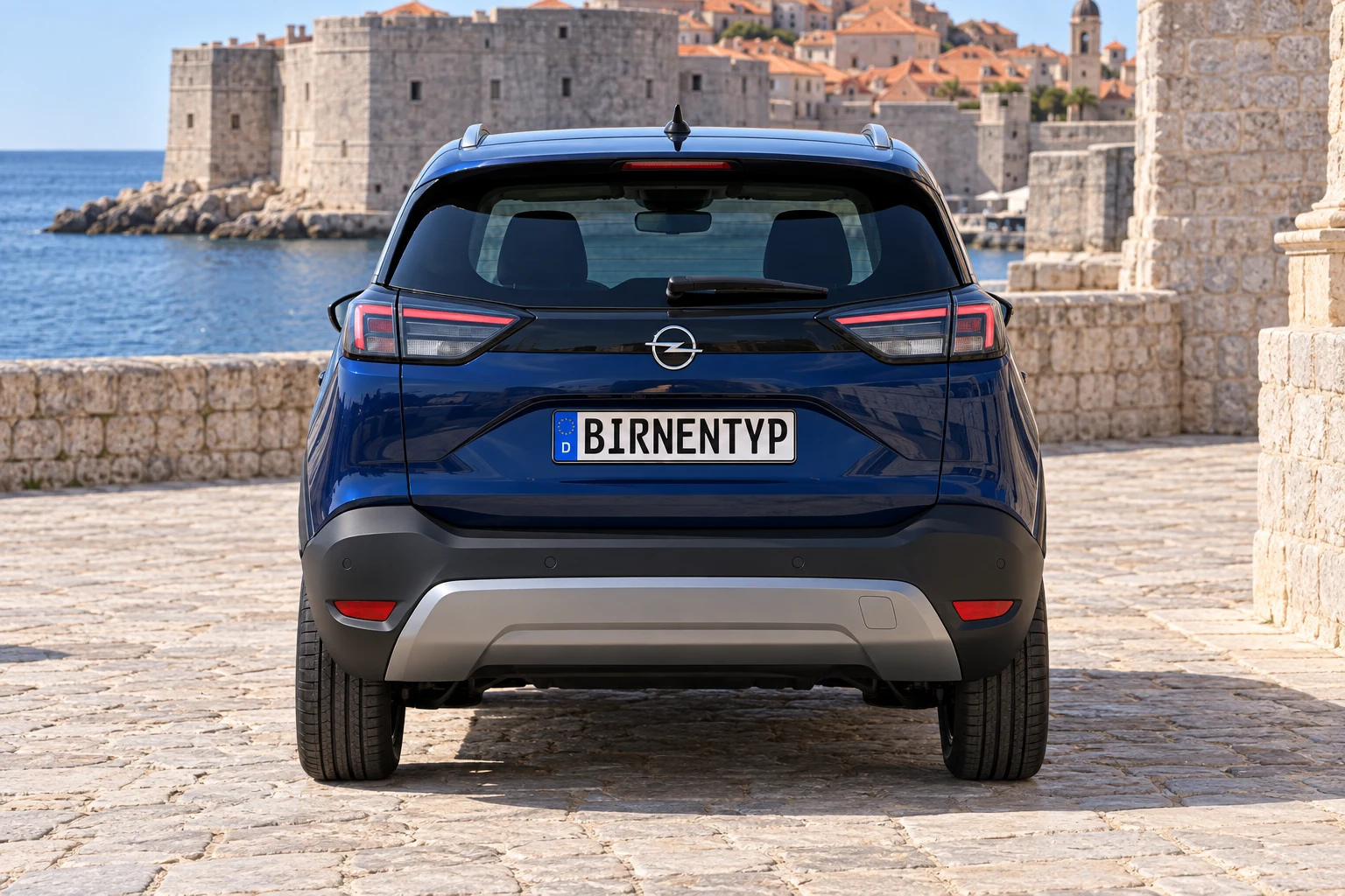 Heck-Ansicht des Opel Crossland (X) A Facelift (Elegance / Ultimate) (mit KI erzeugt)
