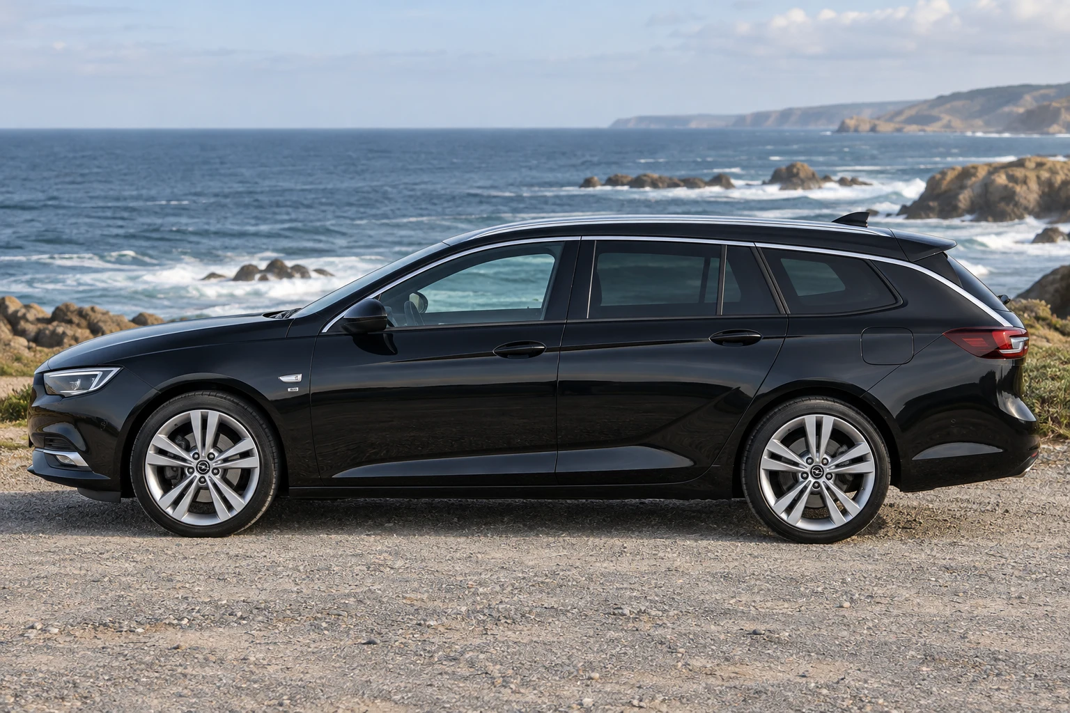 Seitenansicht (Fahrerseite) des Opel Insignia B als Sports Tourer (Kombi) (mit KI erzeugt)