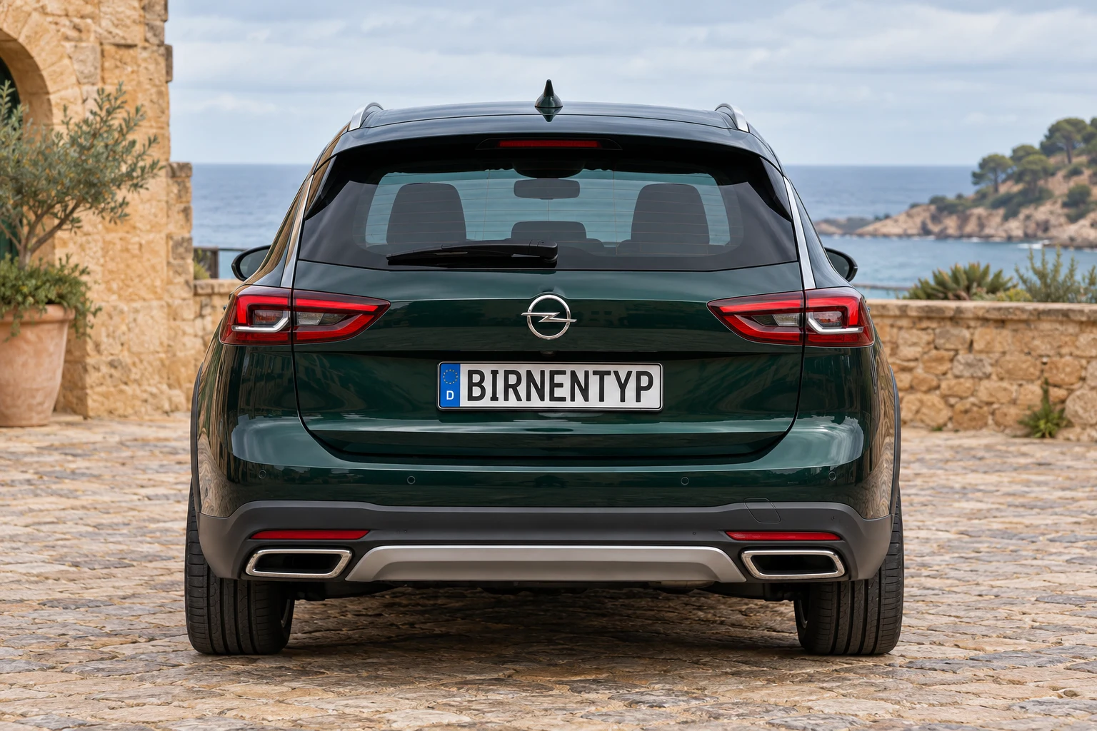 Heck-Ansicht des Opel Insignia B (Country Tourer (Crossover-Kombi)) (mit KI erzeugt)