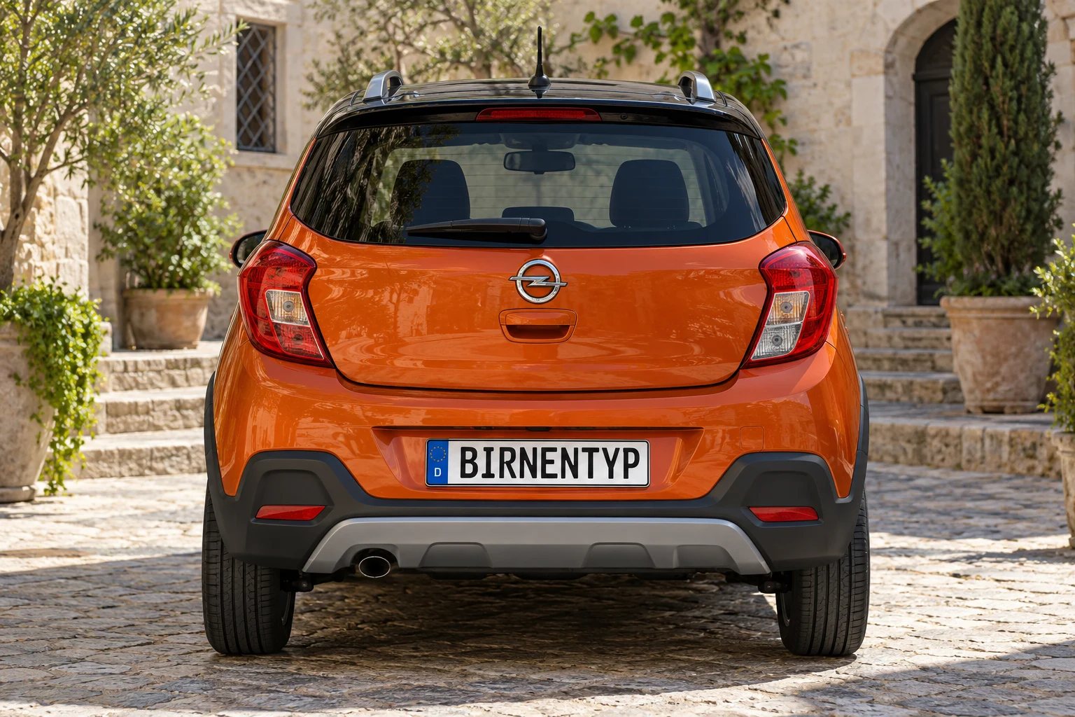 Heck-Ansicht des Opel Karl A (Karl Rocks (Crossover)) (mit KI erzeugt)