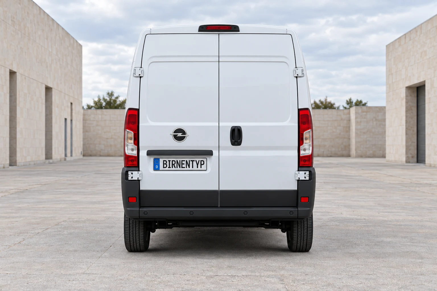 Heck-Ansicht des Opel Movano C (Movano Electric (BEV)) (mit KI erzeugt)