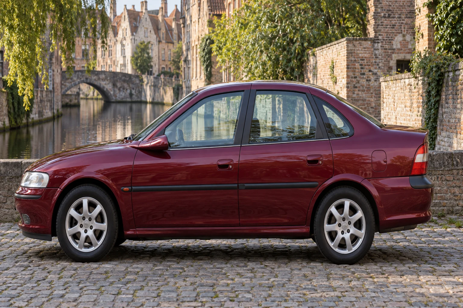 Seitenansicht (Fahrerseite) des Opel Vectra B als Stufenheck (4-türig) (mit KI erzeugt)