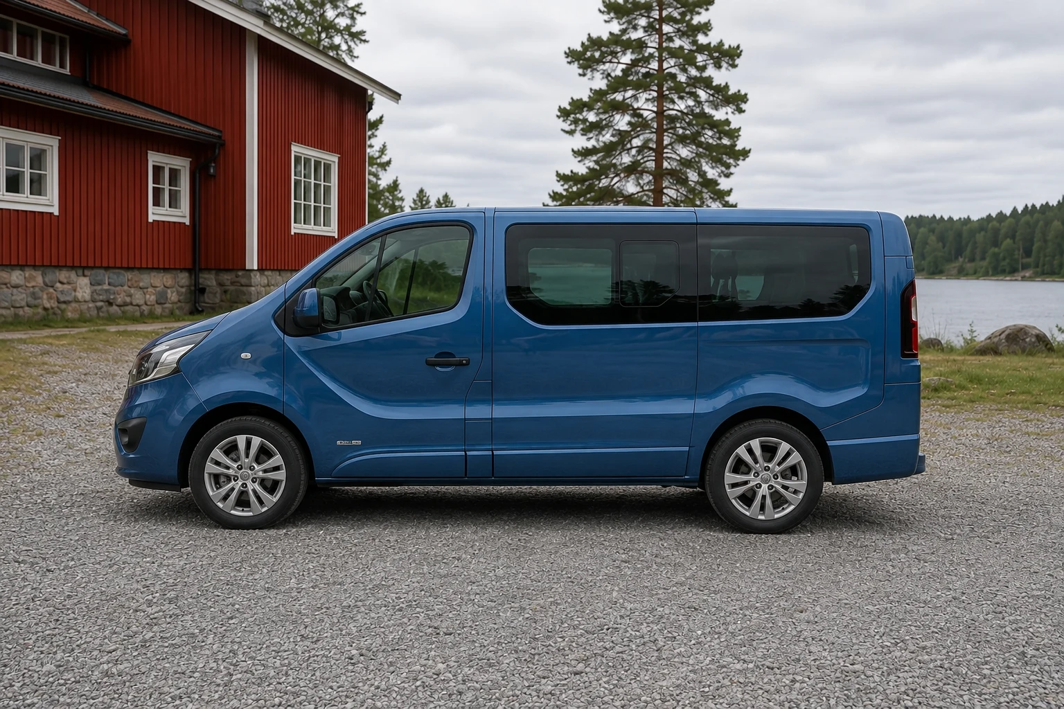 Seitenansicht (Fahrerseite) des Opel Vivaro B. Gen als Combi / Tourer (Bus 9-Sitzer) (mit KI erzeugt)