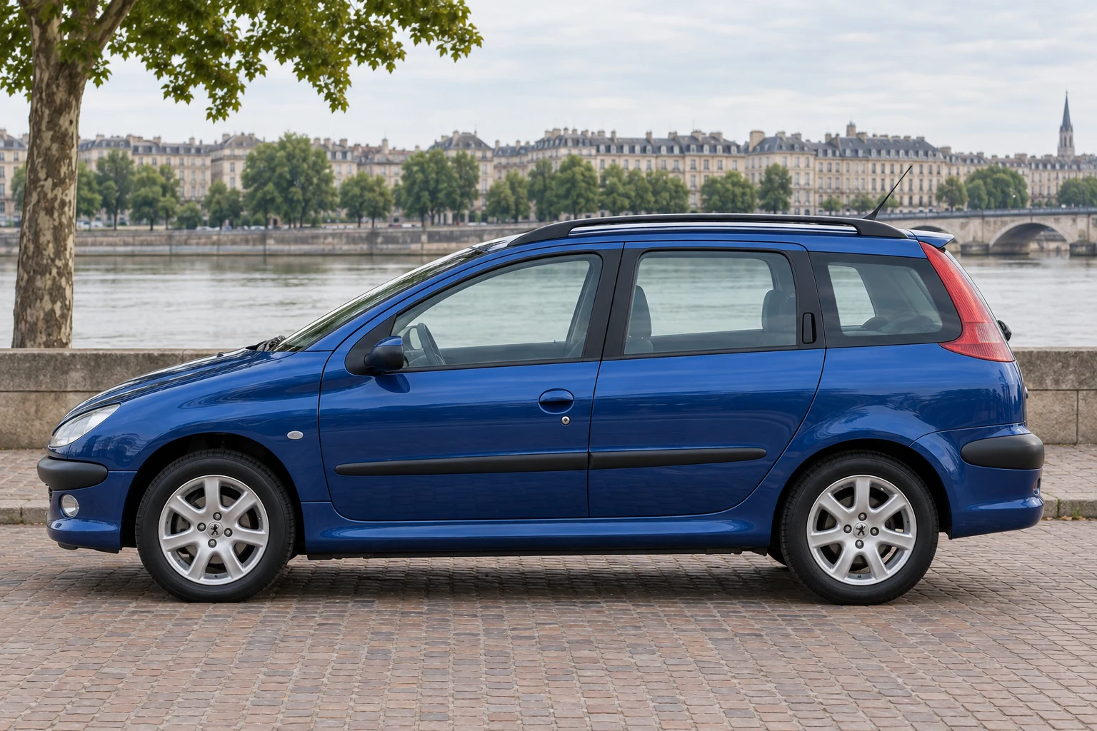 Seitenansicht (Fahrerseite) des Peugeot 206 1 als SW / Kombi (mit KI erzeugt)