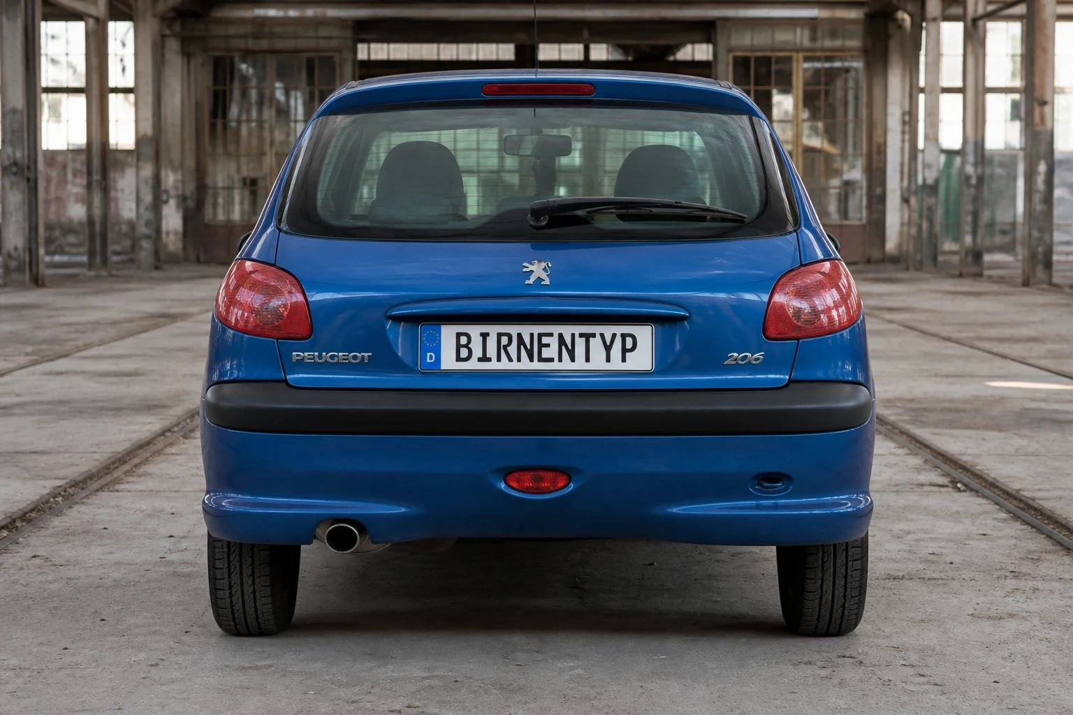 Heck-Ansicht des Peugeot 206 1. Gen (mit KI erzeugt)