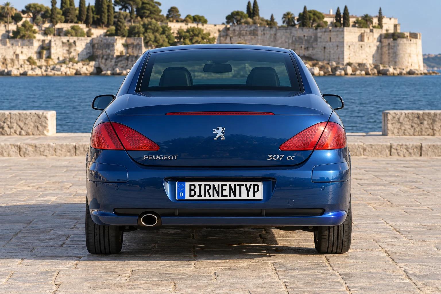 Heck-Ansicht des Peugeot 307 1 (CC / Cabriolet-Coupé) (mit KI erzeugt)
