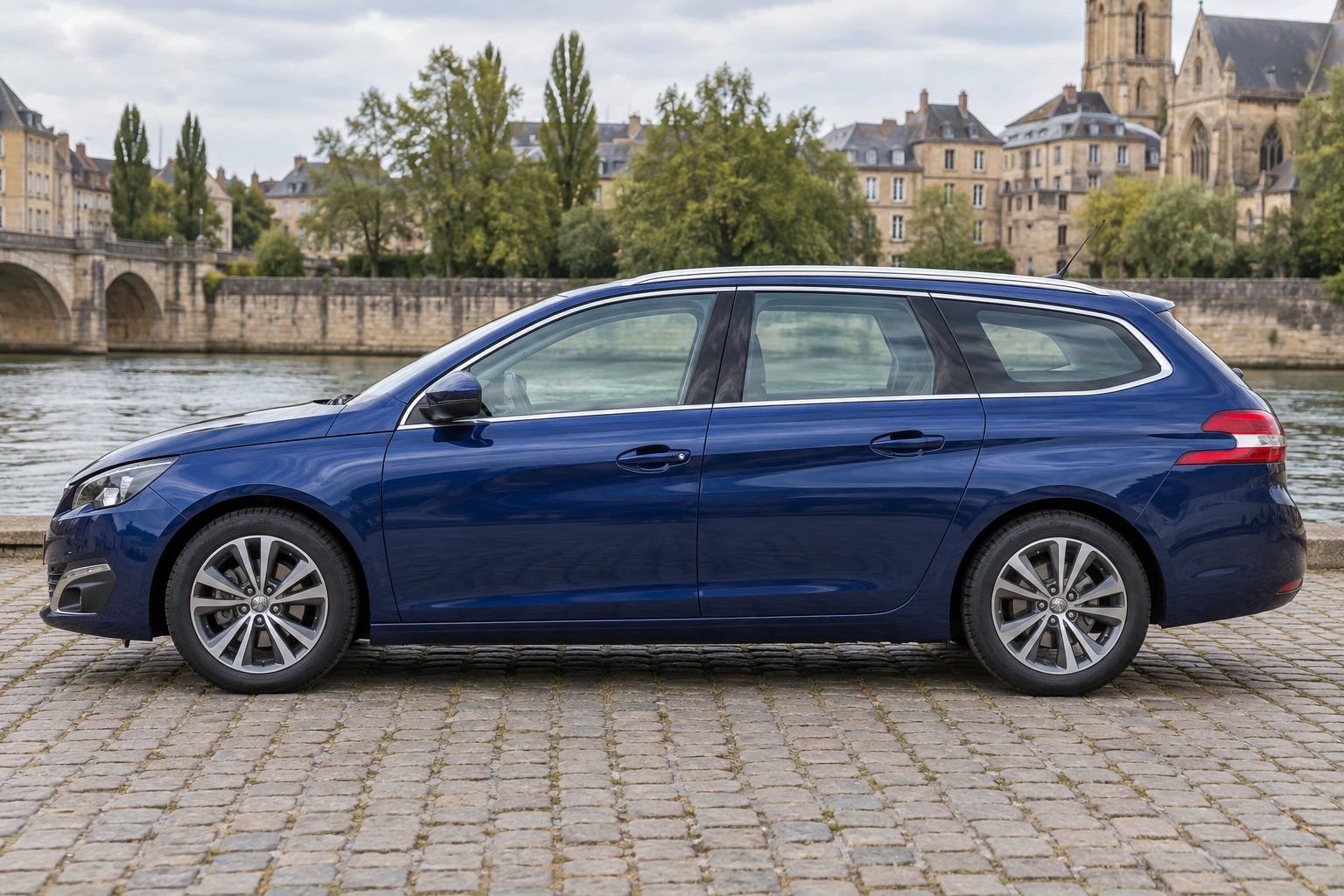Seitenansicht (Fahrerseite) des Peugeot 308 2 als SW / Kombi (mit KI erzeugt)