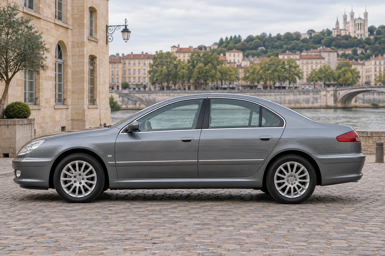 Seitenansicht (Fahrerseite) des Peugeot 607 1 als Stufenheck-Limousine (4-Türer) (mit KI erzeugt)