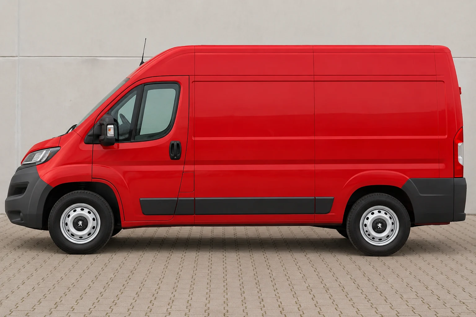 Seitenansicht (Fahrerseite) des Peugeot Boxer 2 Facelift als Kastenwagen / Bus (mit KI erzeugt)