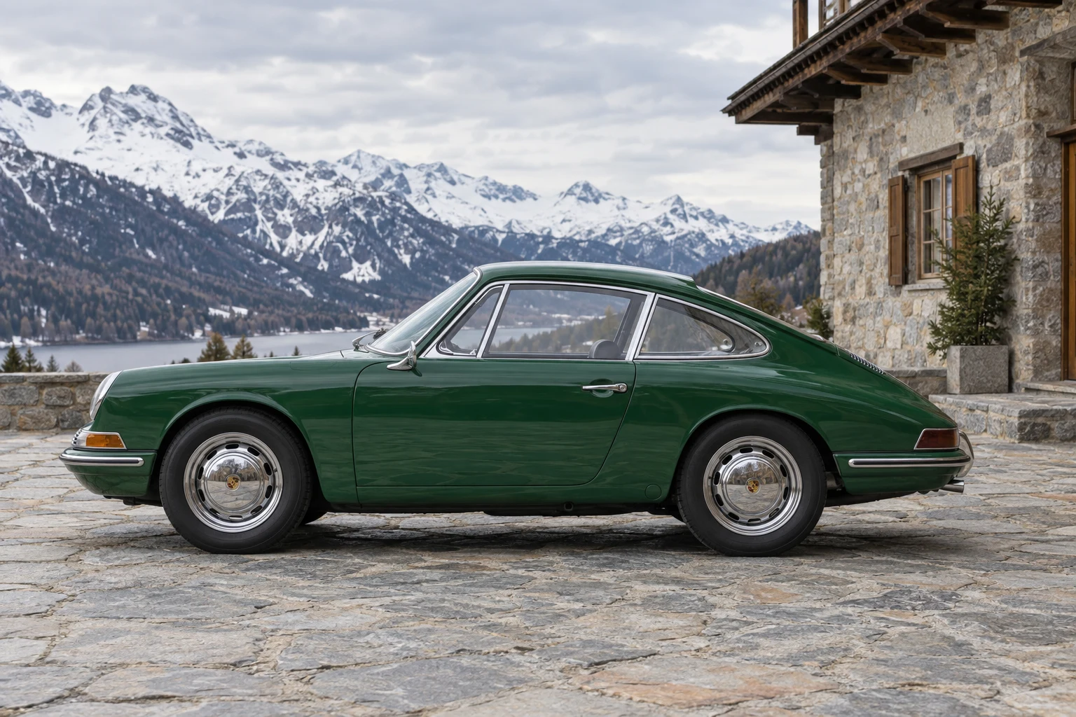 Seitenansicht (Fahrerseite) des Porsche 912 1 als Coupé (mit KI erzeugt)