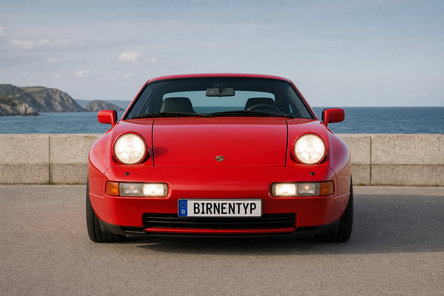 Frontansicht des Porsche 928 1 (928 S4 / GT / GTS (1986–1995)) (mit KI erzeugt)