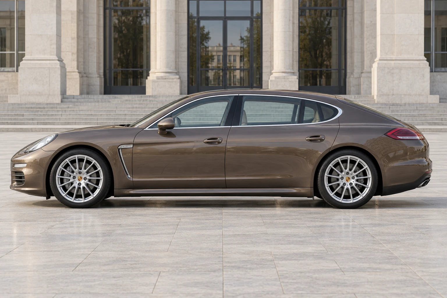 Seitenansicht (Fahrerseite) des Porsche Panamera 1 als Executive (Langversion) (mit KI erzeugt)