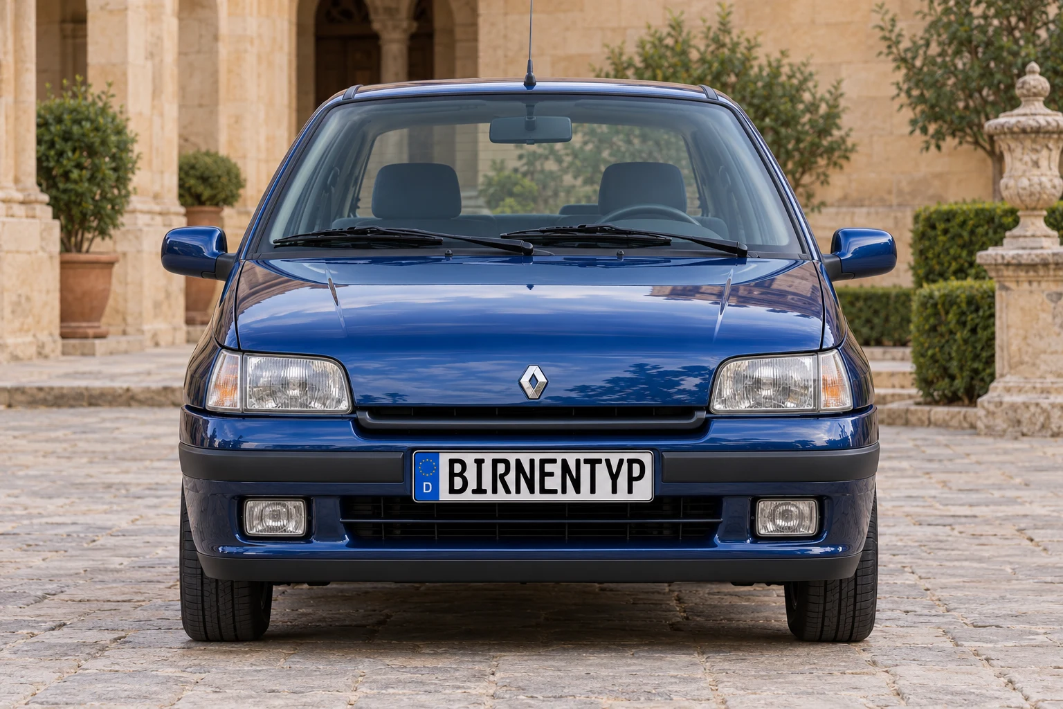 Frontansicht des Renault Clio 1 2. Facelift (mit KI erzeugt)