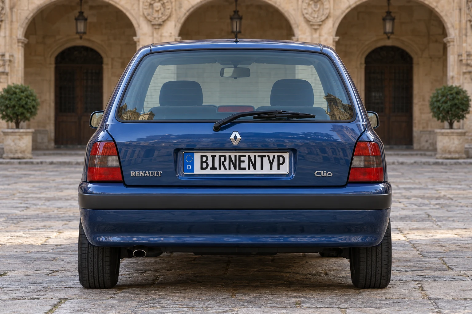 Heck-Ansicht des Renault Clio 1 2. Facelift (mit KI erzeugt)